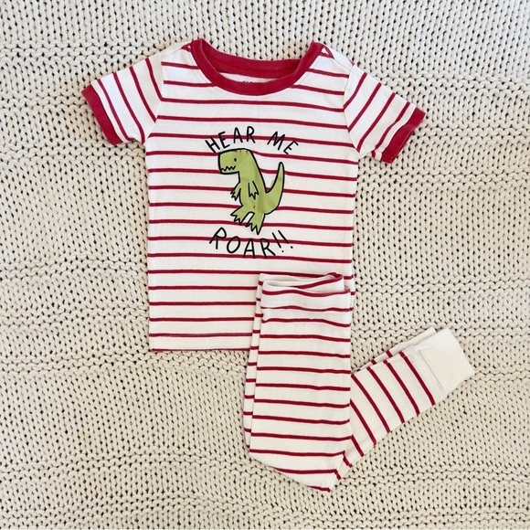 Old Navy Other - Old Navy Dinosaur Print Red & White Stripped Toddler Pajama Set 3T